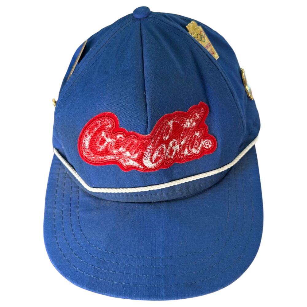 Vintage Coca Cola Rope Hat with 5 Coca Cola Pins 1980s Snapback One Size